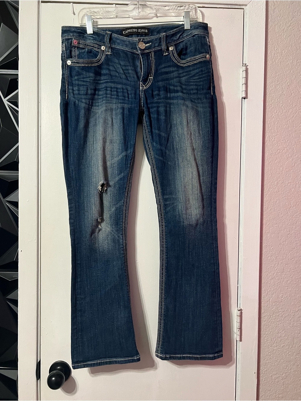 Express Dark Wash Women's Barely Bootcut Stella Jeans - Blue